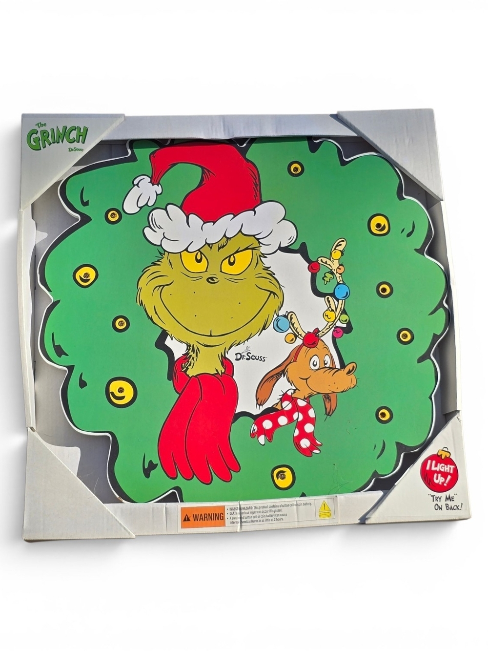 Grinch Light Up Christmas Wreath Wall Decor 16" Holiday Decor Nwt